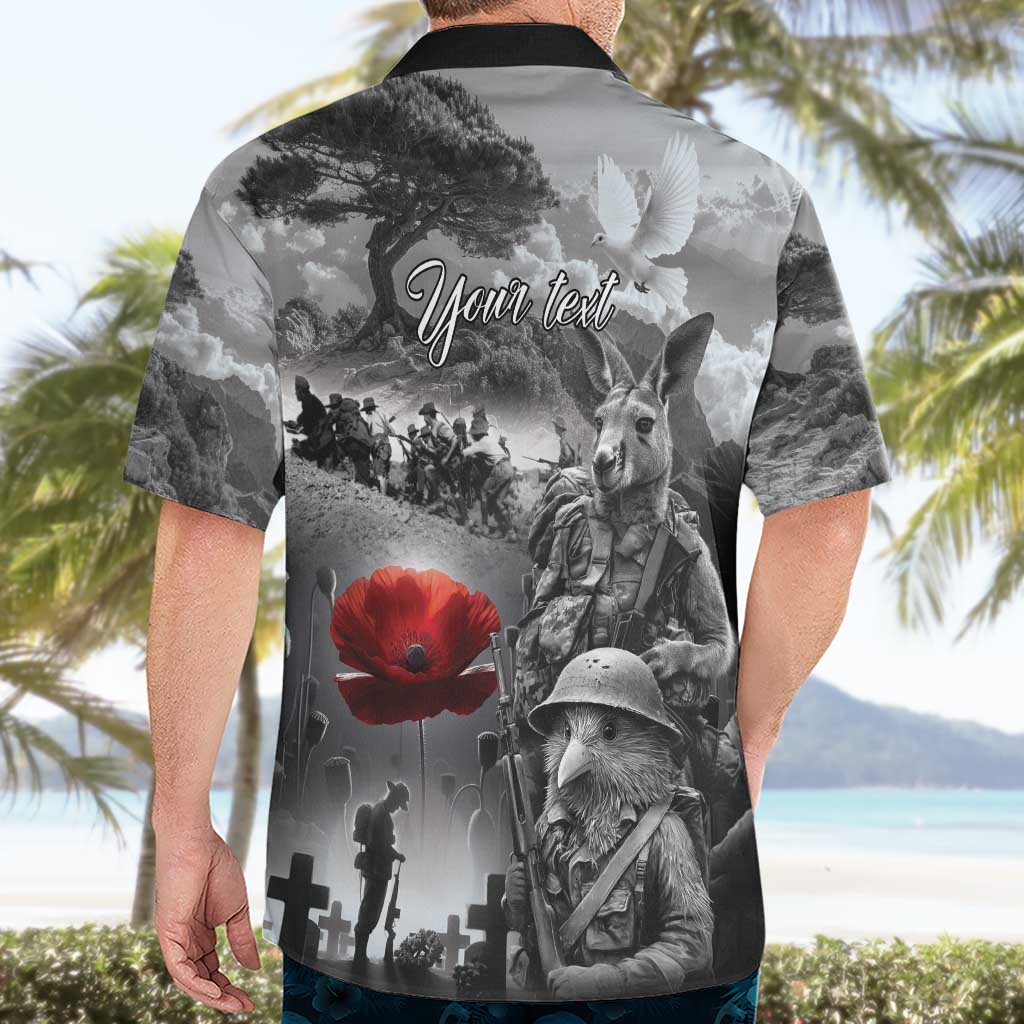 Black ANZAC Day The Battle of Lone Pine Hawaiian Shirt Kiwi-Kangaroo Soldier Lest We Forget LT9 - Polynesian Pride