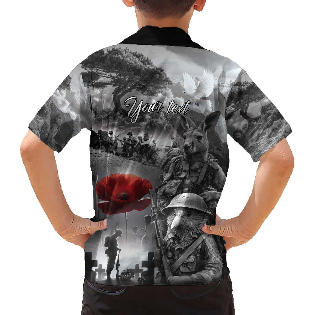 Black ANZAC Day The Battle of Lone Pine Hawaiian Shirt Kiwi-Kangaroo Soldier Lest We Forget LT9 - Polynesian Pride