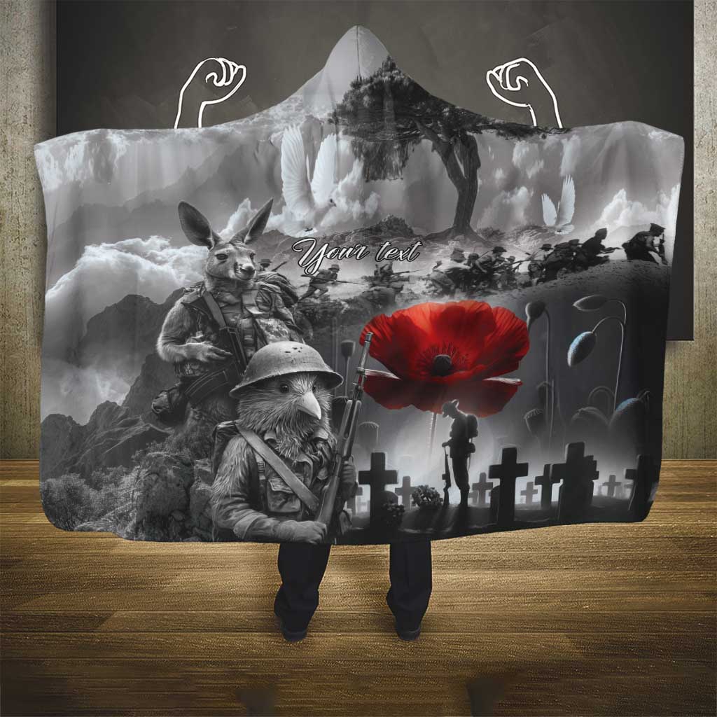 Black ANZAC Day The Battle of Lone Pine Hooded Blanket Kiwi-Kangaroo Soldier Lest We Forget LT9 - Polynesian Pride
