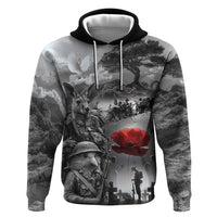 Black ANZAC Day The Battle of Lone Pine Hoodie Kiwi-Kangaroo Soldier Lest We Forget LT9 Pullover Hoodie Black - Polynesian Pride