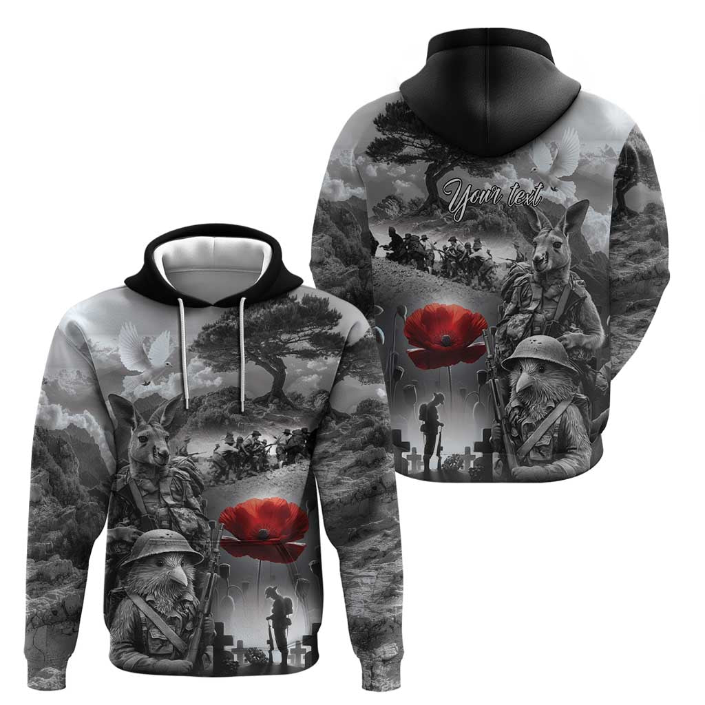Black ANZAC Day The Battle of Lone Pine Hoodie Kiwi-Kangaroo Soldier Lest We Forget LT9 - Polynesian Pride