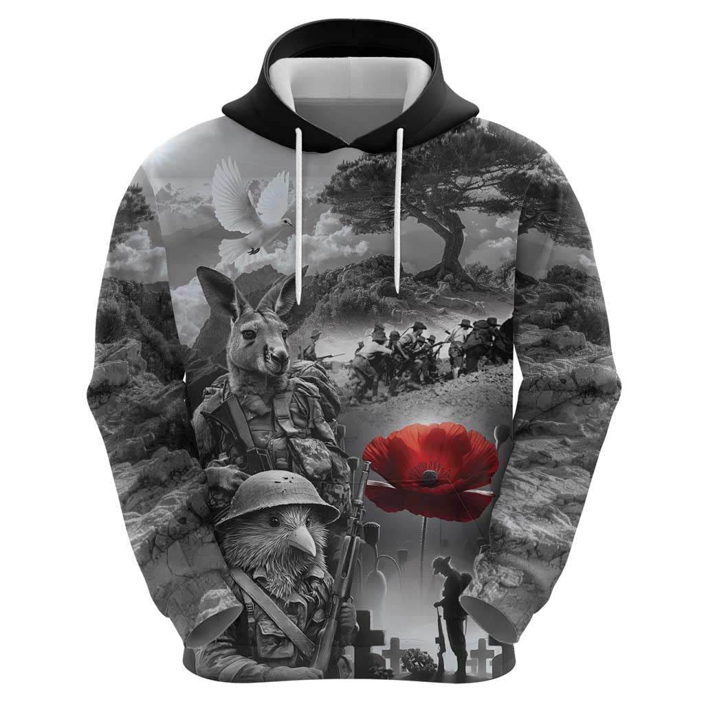 Black ANZAC Day The Battle of Lone Pine Hoodie Kiwi-Kangaroo Soldier Lest We Forget LT9 - Polynesian Pride