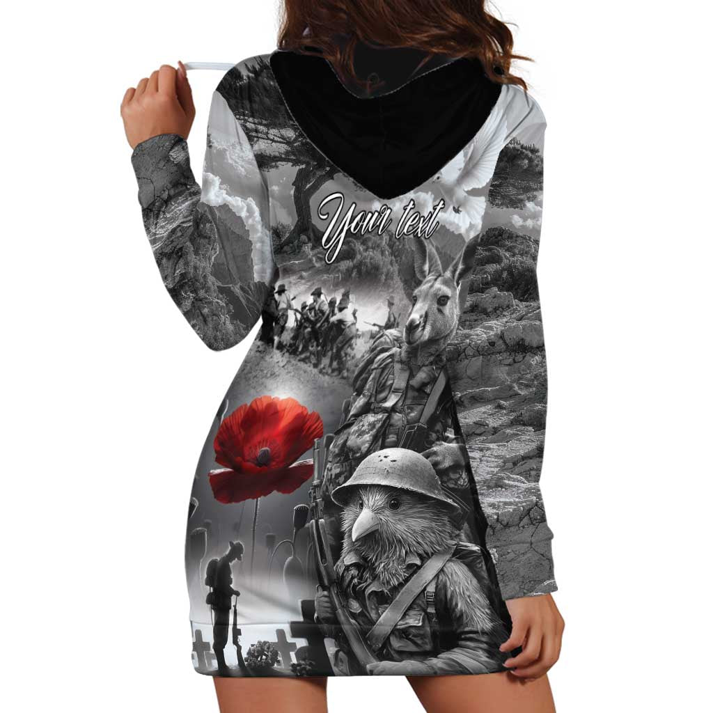 Black ANZAC Day The Battle of Lone Pine Hoodie Dress Kiwi-Kangaroo Soldier Lest We Forget LT9 - Polynesian Pride