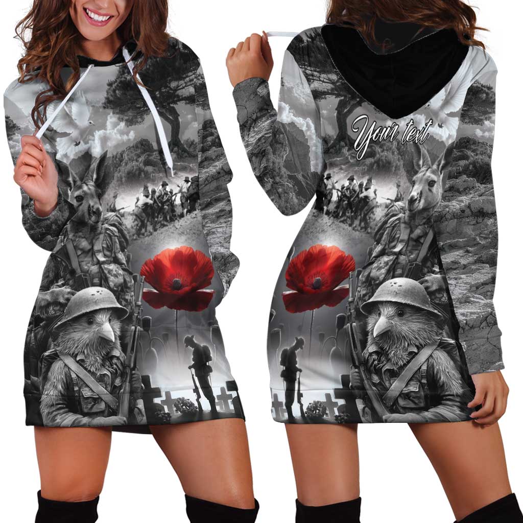 Black ANZAC Day The Battle of Lone Pine Hoodie Dress Kiwi-Kangaroo Soldier Lest We Forget LT9 - Polynesian Pride