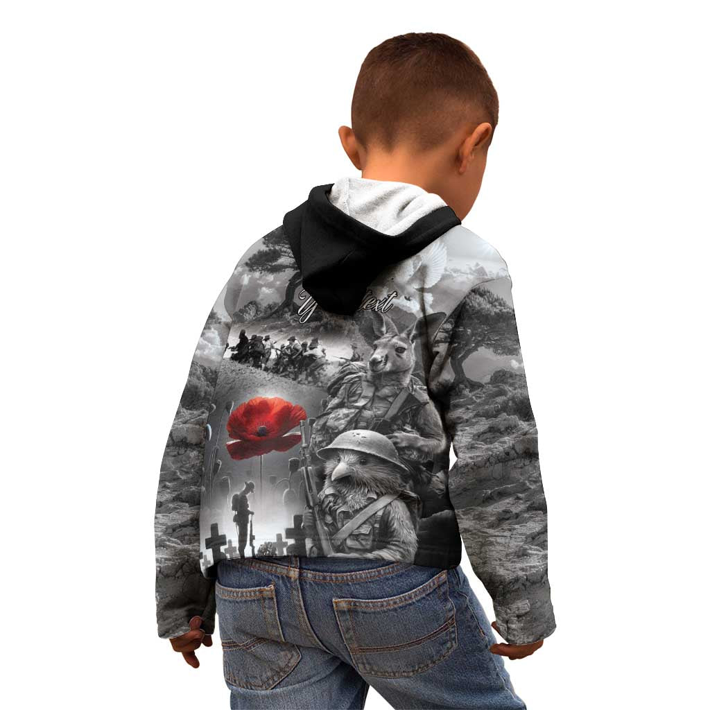 Black ANZAC Day The Battle of Lone Pine Kid Hoodie Kiwi-Kangaroo Soldier Lest We Forget LT9 - Polynesian Pride