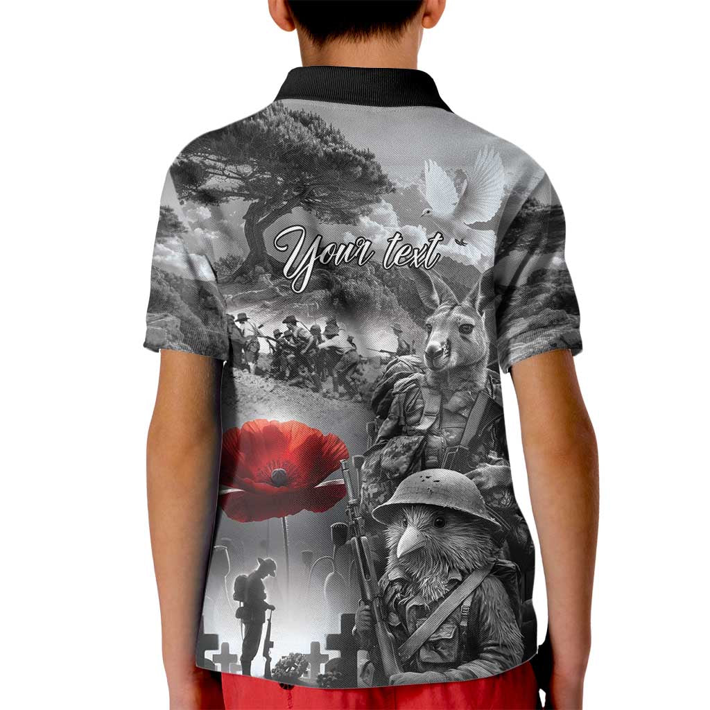 Black ANZAC Day The Battle of Lone Pine Kid Polo Shirt Kiwi-Kangaroo Soldier Lest We Forget LT9 - Polynesian Pride