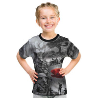 Black ANZAC Day The Battle of Lone Pine Kid T Shirt Kiwi-Kangaroo Soldier Lest We Forget LT9 Black - Polynesian Pride
