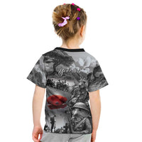 Black ANZAC Day The Battle of Lone Pine Kid T Shirt Kiwi-Kangaroo Soldier Lest We Forget LT9 - Polynesian Pride