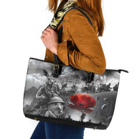 Black ANZAC Day The Battle of Lone Pine Leather Tote Bag Kiwi-Kangaroo Soldier Lest We Forget LT9 Black - Polynesian Pride