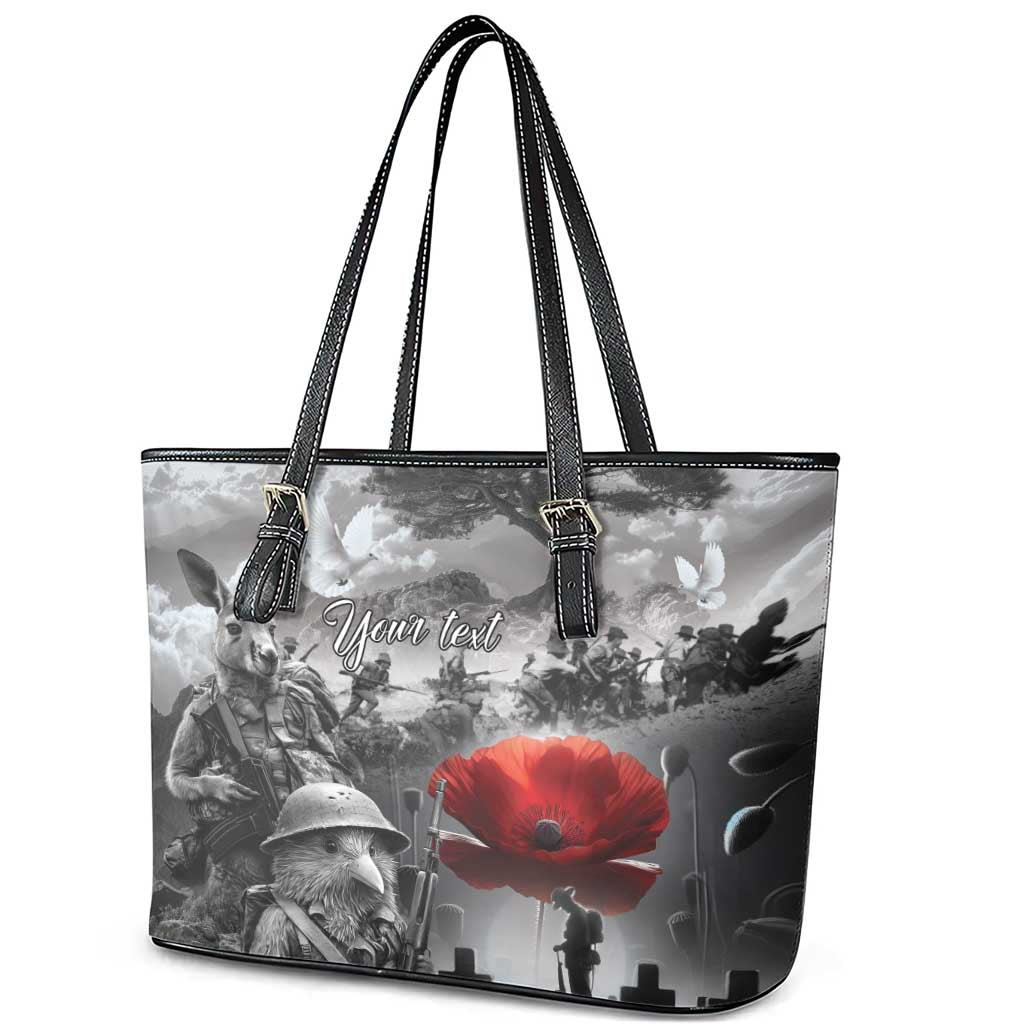 Black ANZAC Day The Battle of Lone Pine Leather Tote Bag Kiwi-Kangaroo Soldier Lest We Forget LT9 - Polynesian Pride