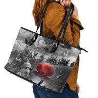 Black ANZAC Day The Battle of Lone Pine Leather Tote Bag Kiwi-Kangaroo Soldier Lest We Forget LT9 - Polynesian Pride