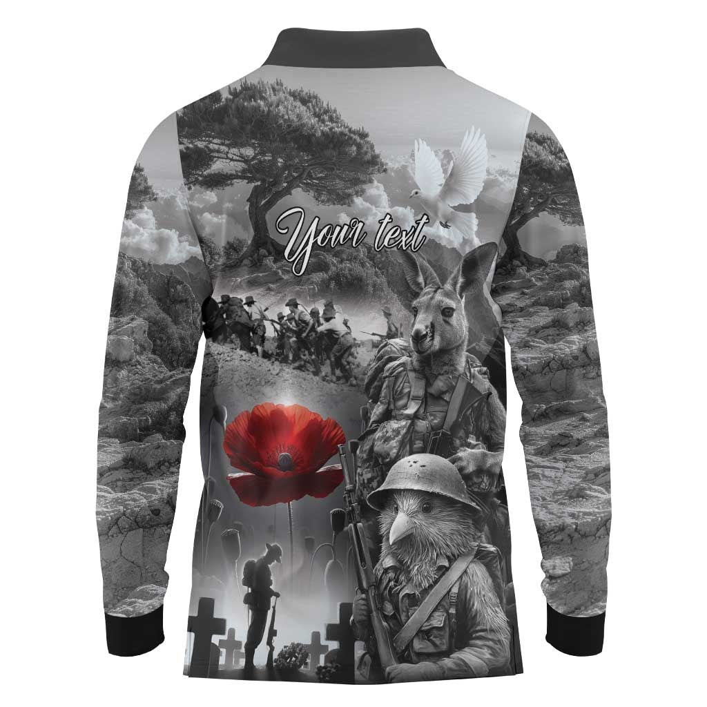 Black ANZAC Day The Battle of Lone Pine Long Sleeve Polo Shirt Kiwi-Kangaroo Soldier Lest We Forget LT9 - Polynesian Pride