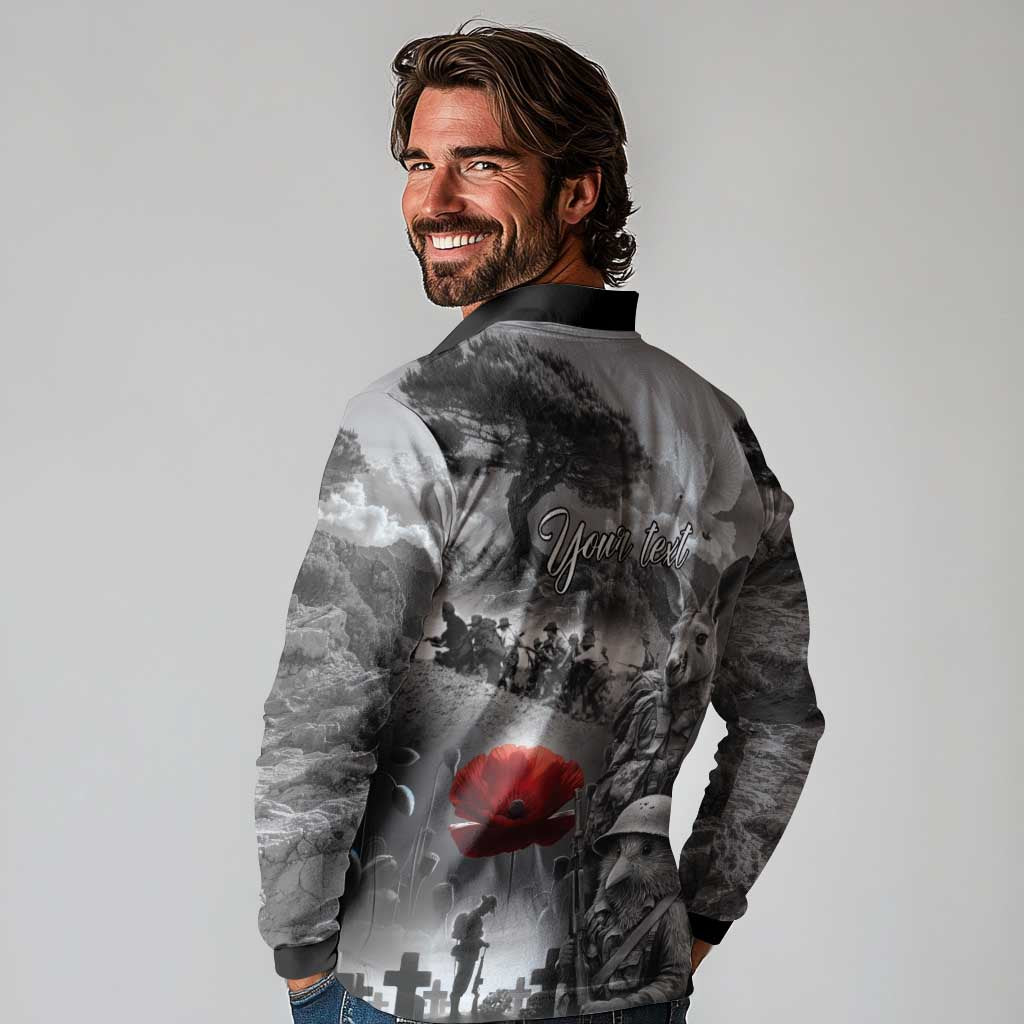 Black ANZAC Day The Battle of Lone Pine Long Sleeve Polo Shirt Kiwi-Kangaroo Soldier Lest We Forget LT9 - Polynesian Pride
