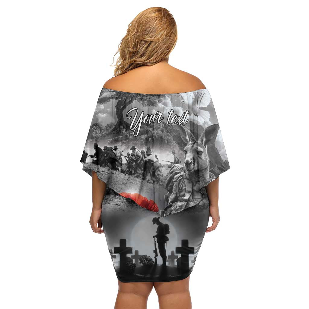 Black ANZAC Day The Battle of Lone Pine Off Shoulder Short Dress Kiwi-Kangaroo Soldier Lest We Forget LT9 - Polynesian Pride