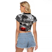 Black ANZAC Day The Battle of Lone Pine Raglan Cropped T Shirt Kiwi-Kangaroo Soldier Lest We Forget LT9 - Polynesian Pride