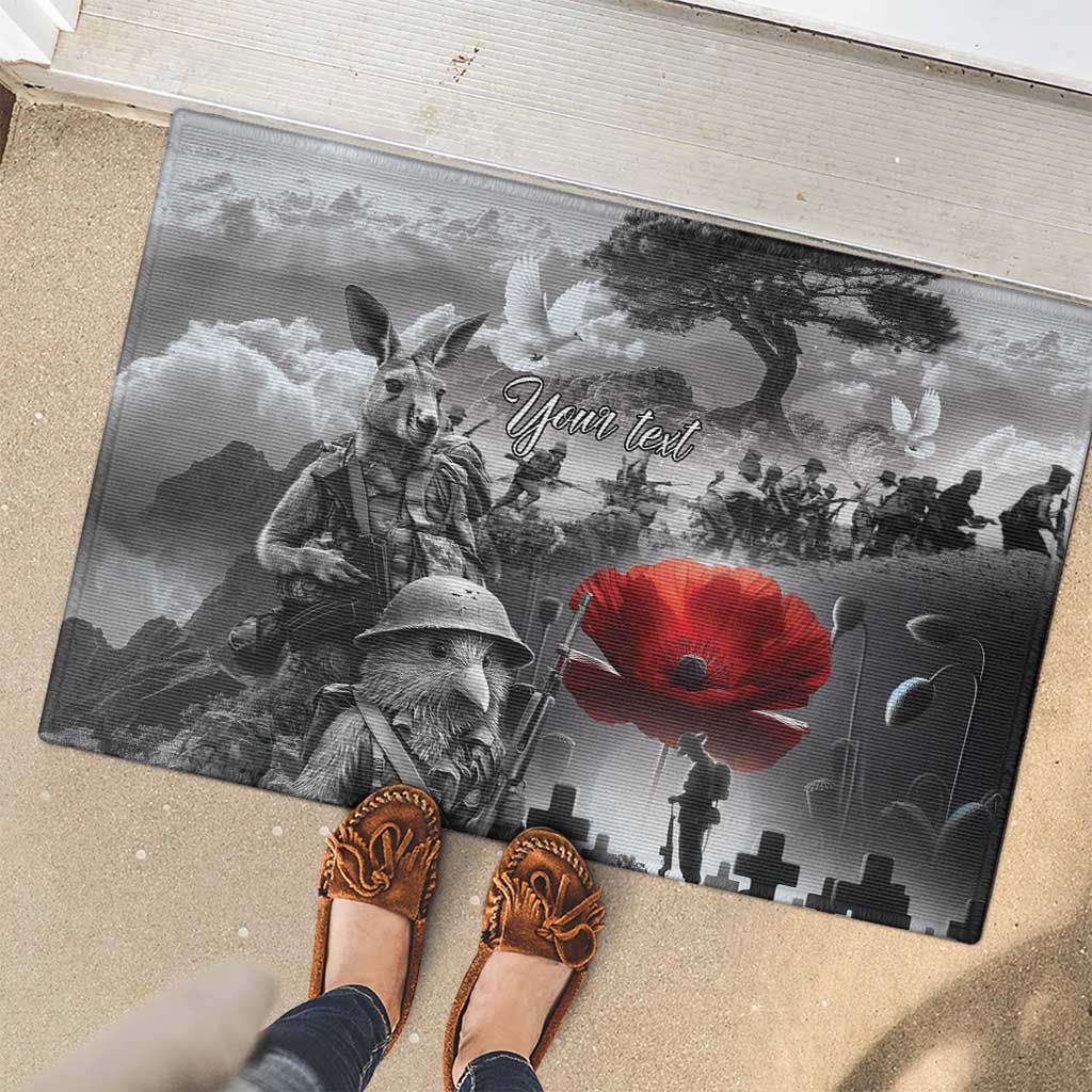 Black ANZAC Day The Battle of Lone Pine Rubber Doormat Kiwi-Kangaroo Soldier Lest We Forget