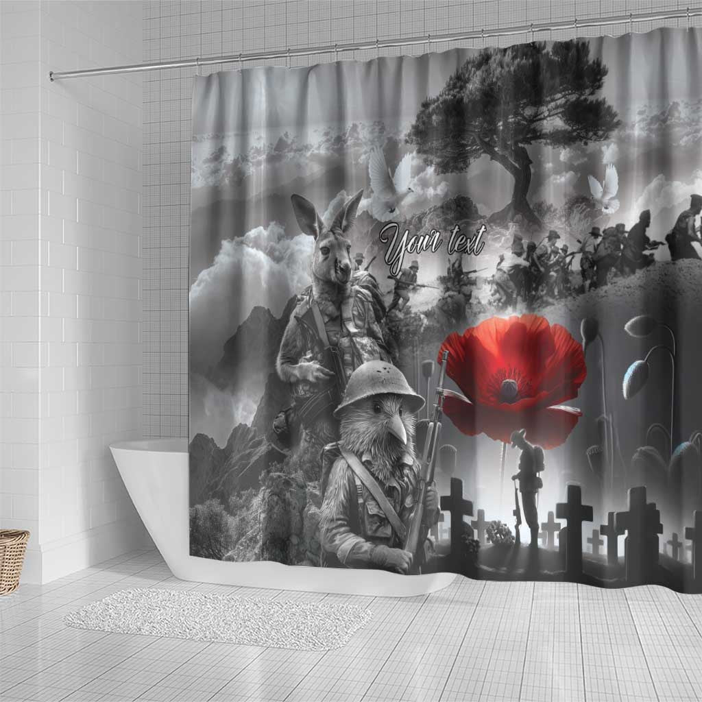 Black ANZAC Day The Battle of Lone Pine Shower Curtain Kiwi-Kangaroo Soldier Lest We Forget LT9 - Polynesian Pride