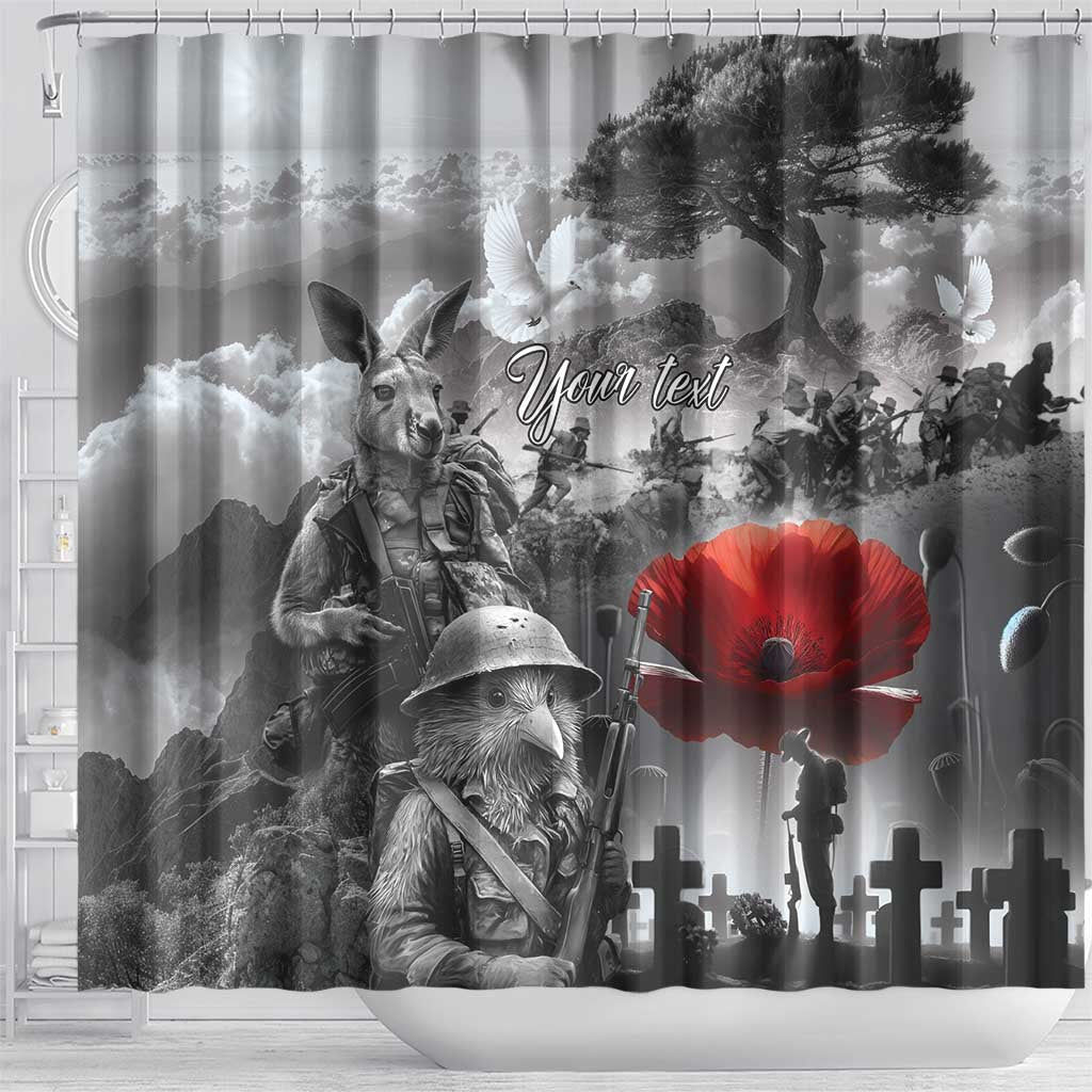 Black ANZAC Day The Battle of Lone Pine Shower Curtain Kiwi-Kangaroo Soldier Lest We Forget LT9 - Polynesian Pride