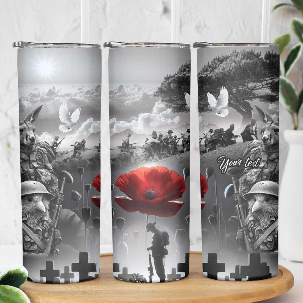 Black ANZAC Day The Battle of Lone Pine Skinny Tumbler Kiwi-Kangaroo Soldier Lest We Forget LT9 - Polynesian Pride