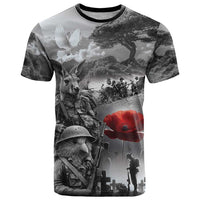 Black ANZAC Day The Battle of Lone Pine T Shirt Kiwi-Kangaroo Soldier Lest We Forget LT9 Black - Polynesian Pride