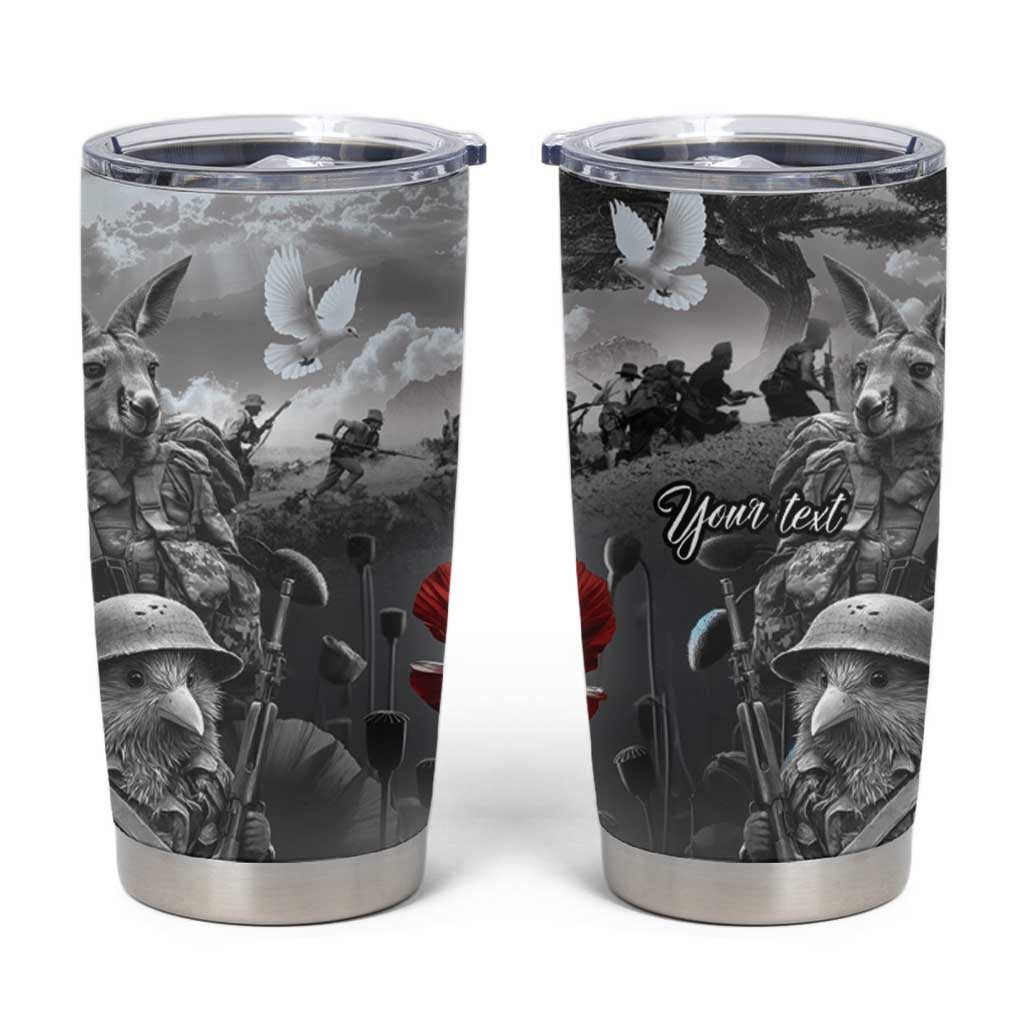 Black ANZAC Day The Battle of Lone Pine Tumbler Cup Kiwi-Kangaroo Soldier Lest We Forget LT9 Black - Polynesian Pride