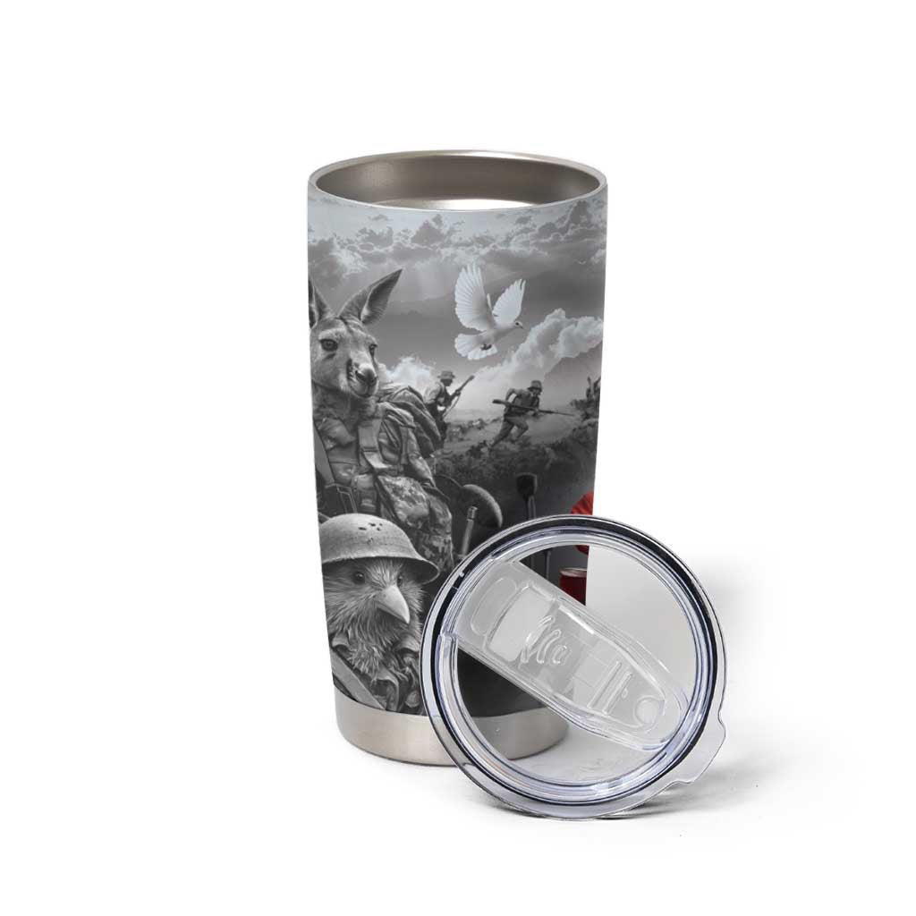 Black ANZAC Day The Battle of Lone Pine Tumbler Cup Kiwi-Kangaroo Soldier Lest We Forget LT9 - Polynesian Pride