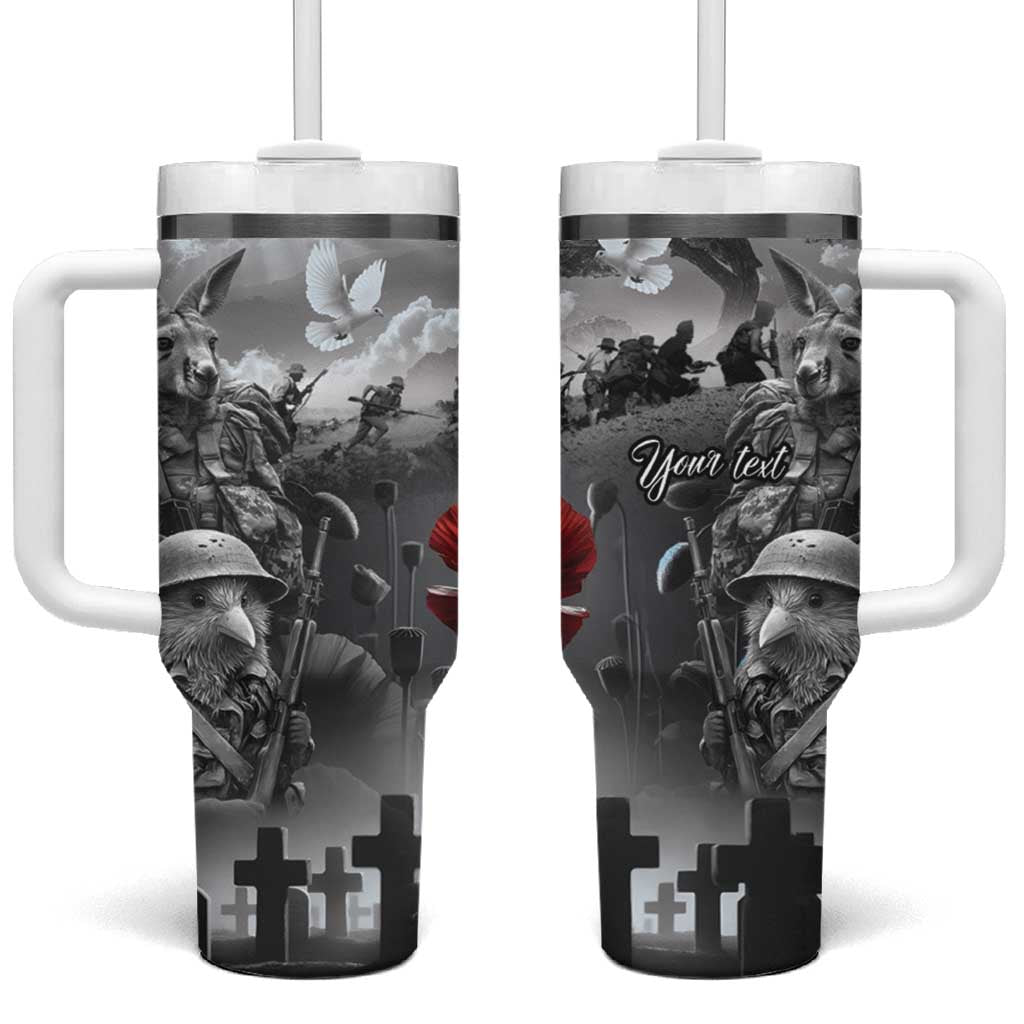Black ANZAC Day The Battle of Lone Pine Tumbler With Handle Kiwi-Kangaroo Soldier Lest We Forget LT9 One Size: 40 oz Black - Polynesian Pride