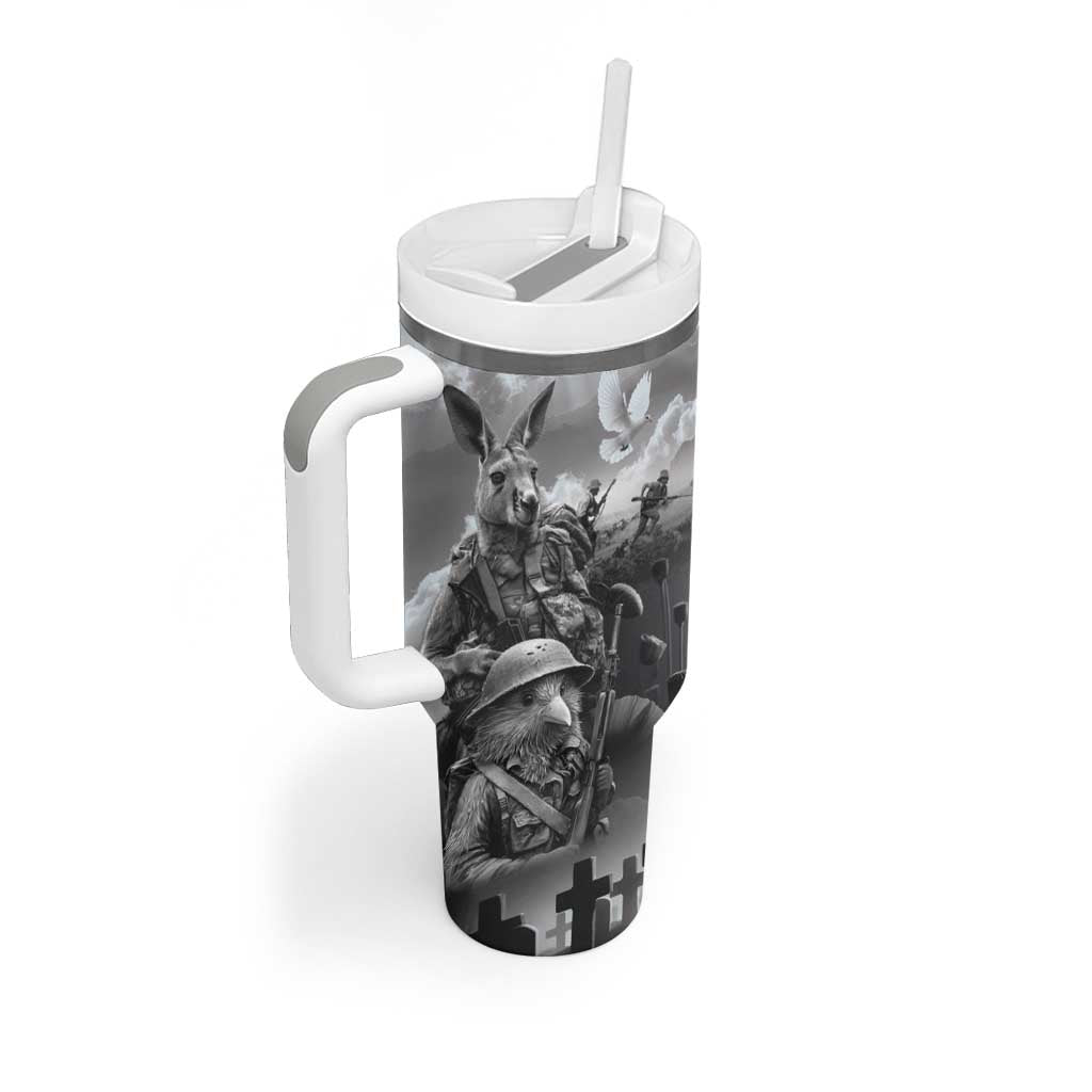 Black ANZAC Day The Battle of Lone Pine Tumbler With Handle Kiwi-Kangaroo Soldier Lest We Forget LT9 - Polynesian Pride