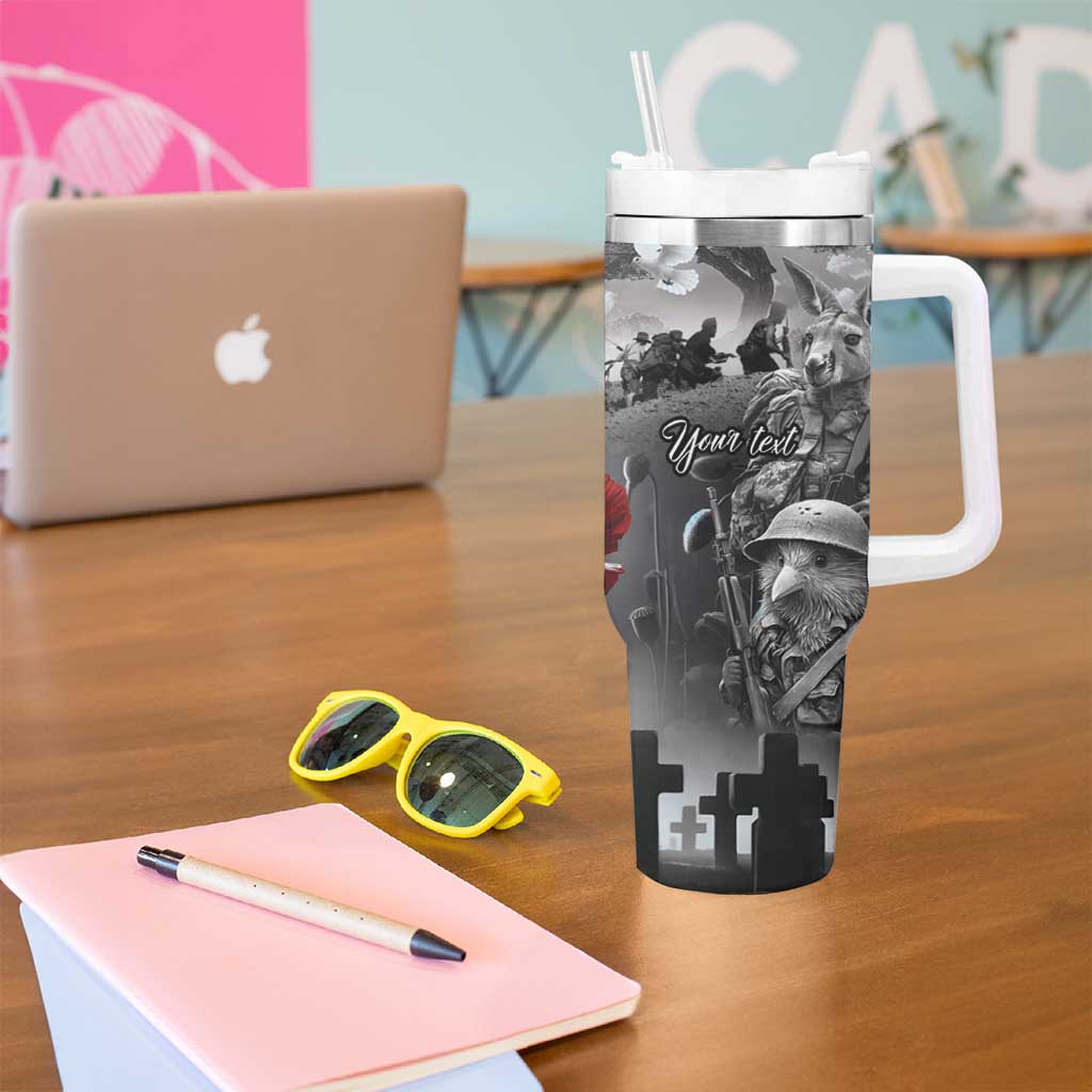 Black ANZAC Day The Battle of Lone Pine Tumbler With Handle Kiwi-Kangaroo Soldier Lest We Forget LT9 - Polynesian Pride