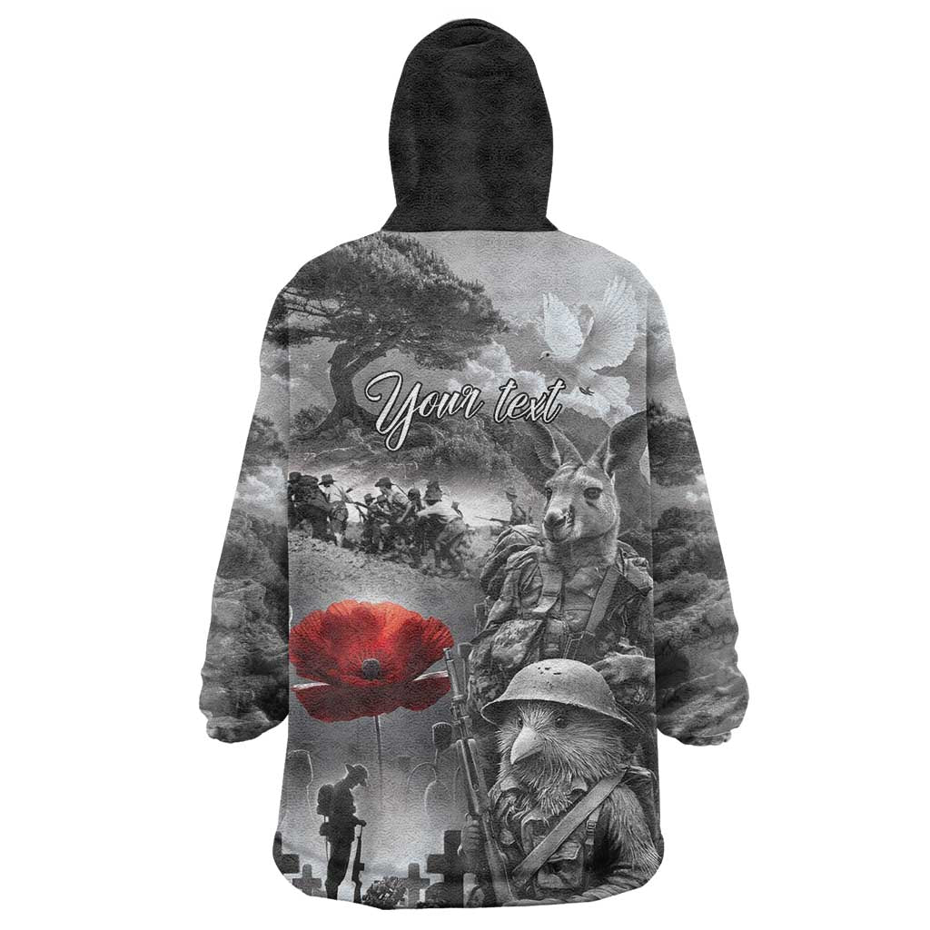 Black ANZAC Day The Battle of Lone Pine Wearable Blanket Hoodie Kiwi-Kangaroo Soldier Lest We Forget LT9 - Polynesian Pride