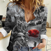 Black ANZAC Day The Battle of Lone Pine Women Casual Shirt Kiwi-Kangaroo Soldier Lest We Forget LT9 Female Black - Polynesian Pride
