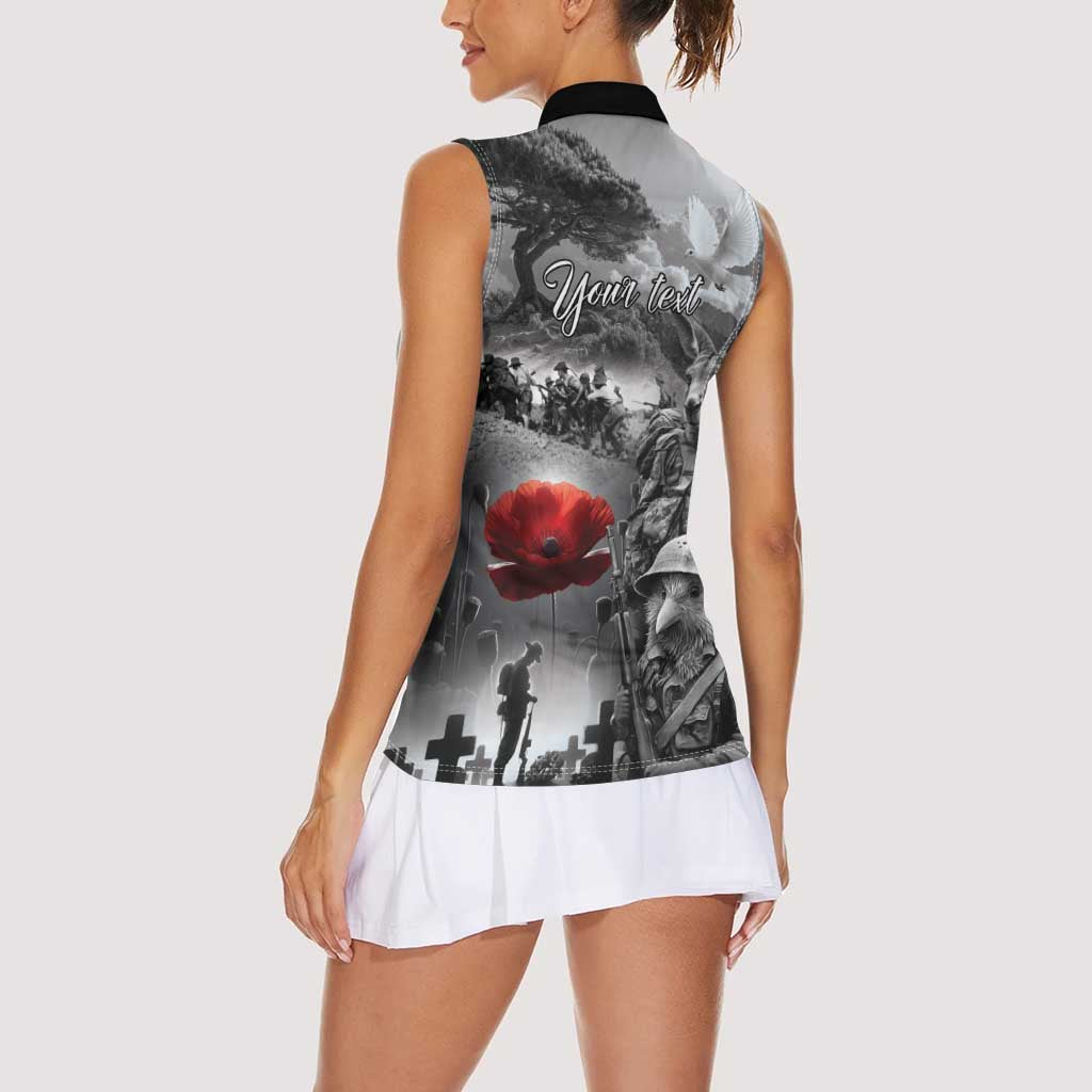 Black ANZAC Day The Battle of Lone Pine Women Sleeveless Polo Shirt Kiwi-Kangaroo Soldier Lest We Forget LT9 - Polynesian Pride