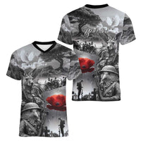 Black ANZAC Day The Battle of Lone Pine Women V-Neck T-Shirt Kiwi-Kangaroo Soldier Lest We Forget LT9 - Polynesian Pride