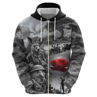 Black ANZAC Day The Battle of Lone Pine Zip Hoodie Kiwi-Kangaroo Soldier Lest We Forget LT9 - Polynesian Pride