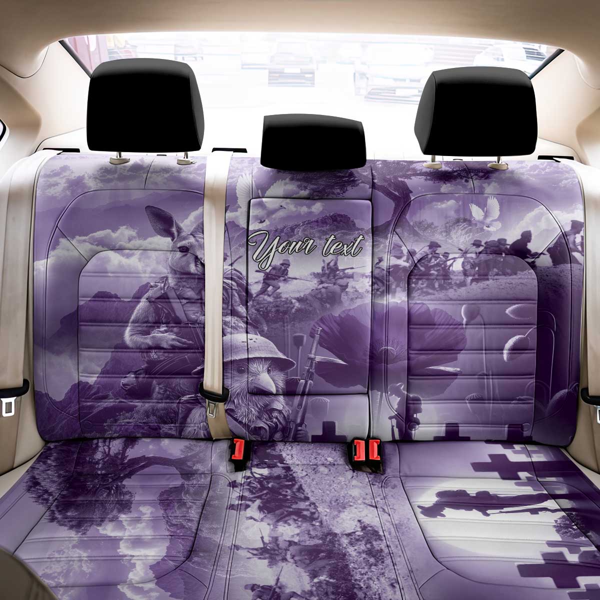 Purple ANZAC Day The Battle of Lone Pine Back Car Seat Cover Kiwi-Kangaroo Soldier Lest We Forget LT9 - Polynesian Pride