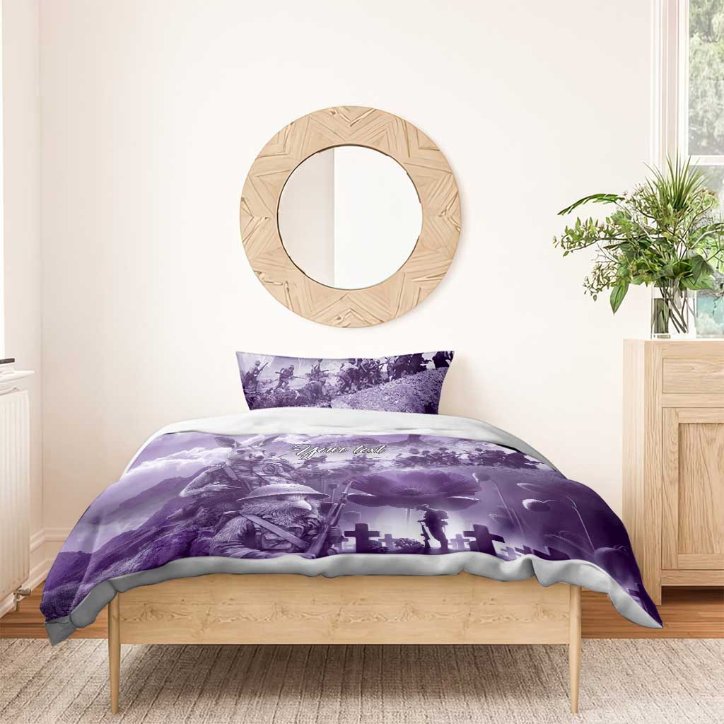 Purple ANZAC Day The Battle of Lone Pine Bedding Set Kiwi-Kangaroo Soldier Lest We Forget