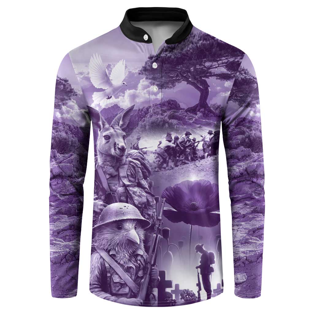 Purple ANZAC Day The Battle of Lone Pine Button Sweatshirt Kiwi-Kangaroo Soldier Lest We Forget LT9 Purple - Polynesian Pride