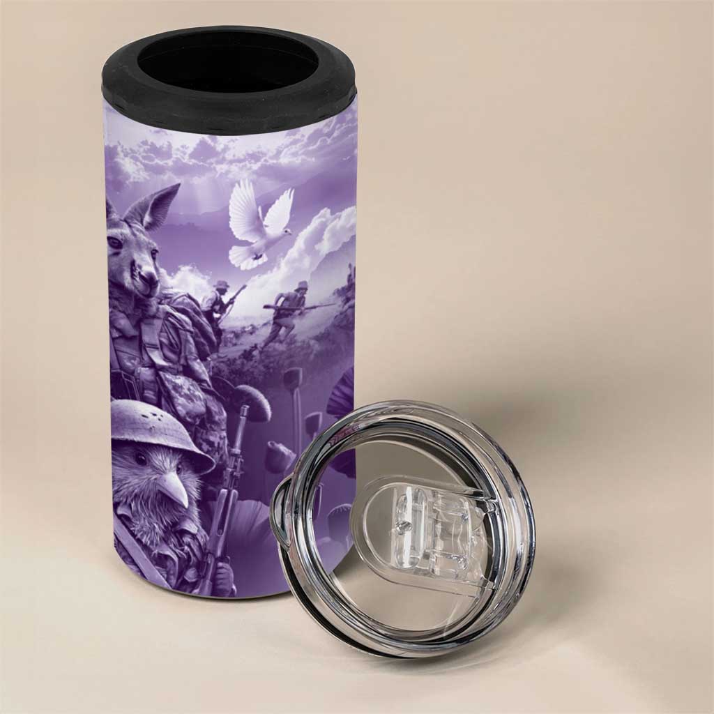 Purple ANZAC Day The Battle of Lone Pine 4 in 1 Can Cooler Tumbler Kiwi-Kangaroo Soldier Lest We Forget LT9 - Polynesian Pride