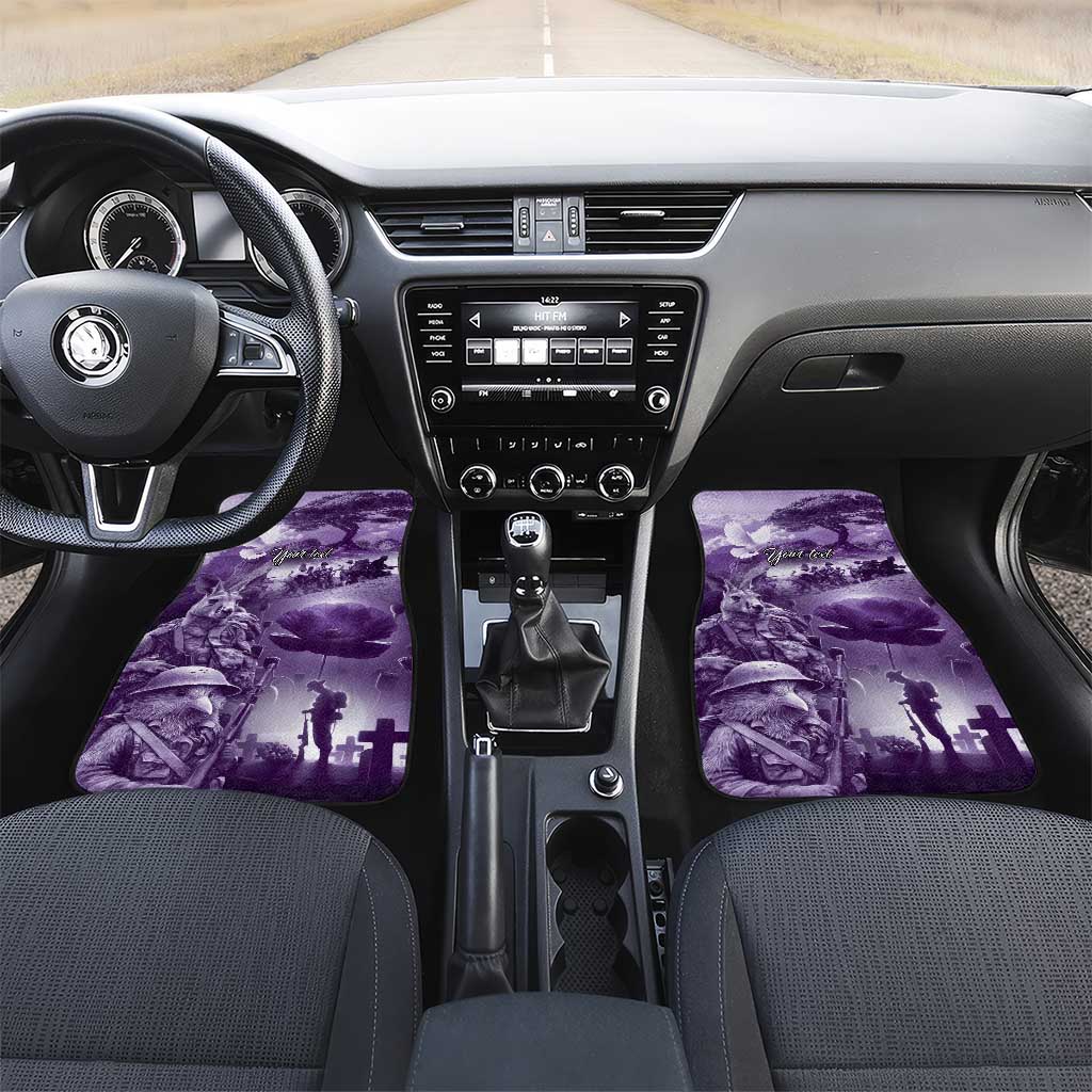 Purple ANZAC Day The Battle of Lone Pine Car Mats Kiwi-Kangaroo Soldier Lest We Forget LT9 Set 2pcs - Front Purple - Polynesian Pride