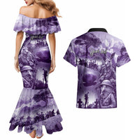Purple ANZAC Day The Battle of Lone Pine Couples Matching Mermaid Dress and Hawaiian Shirt Kiwi-Kangaroo Soldier Lest We Forget LT9 - Polynesian Pride