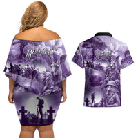 Purple ANZAC Day The Battle of Lone Pine Couples Matching Off Shoulder Short Dress and Hawaiian Shirt Kiwi-Kangaroo Soldier Lest We Forget LT9 - Polynesian Pride