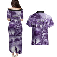 Purple ANZAC Day The Battle of Lone Pine Couples Matching Puletasi and Hawaiian Shirt Kiwi-Kangaroo Soldier Lest We Forget LT9 - Polynesian Pride