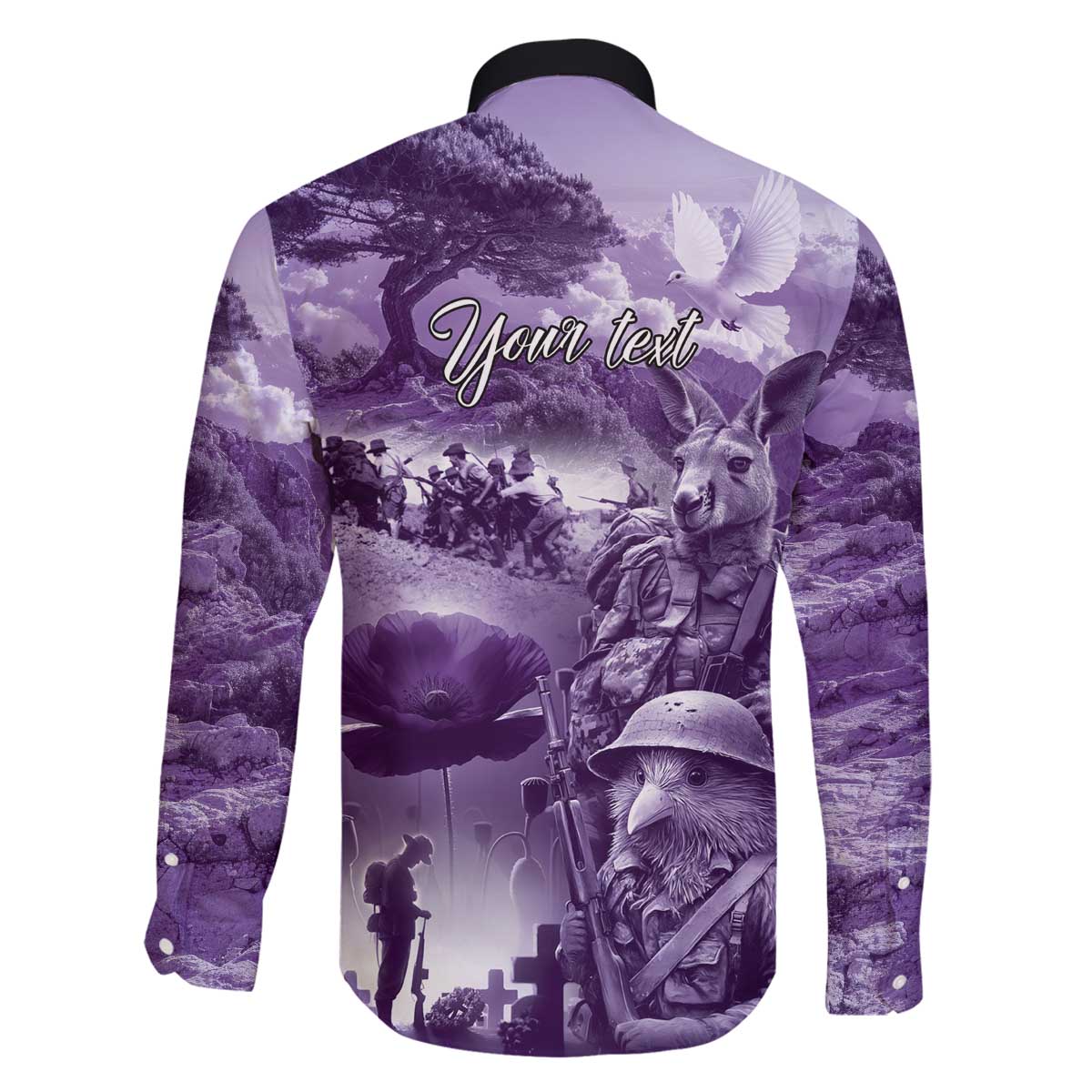 Purple ANZAC Day The Battle of Lone Pine Family Matching Off The Shoulder Long Sleeve Dress and Hawaiian Shirt Kiwi-Kangaroo Soldier Lest We Forget LT9 - Polynesian Pride