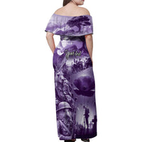 Purple ANZAC Day The Battle of Lone Pine Family Matching Off Shoulder Maxi Dress and Hawaiian Shirt Kiwi-Kangaroo Soldier Lest We Forget LT9 - Polynesian Pride