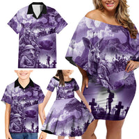 Purple ANZAC Day The Battle of Lone Pine Family Matching Off Shoulder Short Dress and Hawaiian Shirt Kiwi-Kangaroo Soldier Lest We Forget LT9 - Polynesian Pride