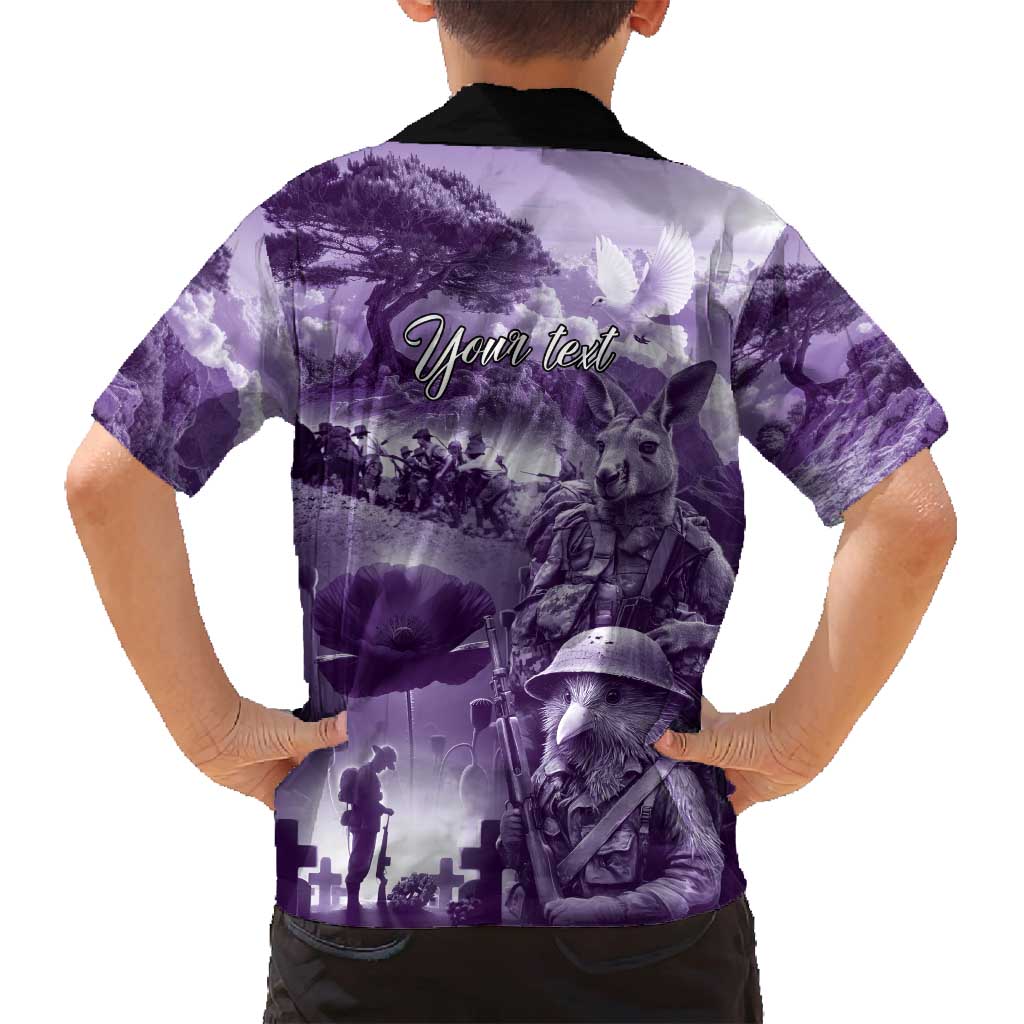 Purple ANZAC Day The Battle of Lone Pine Family Matching Puletasi and Hawaiian Shirt Kiwi-Kangaroo Soldier Lest We Forget LT9 - Polynesian Pride