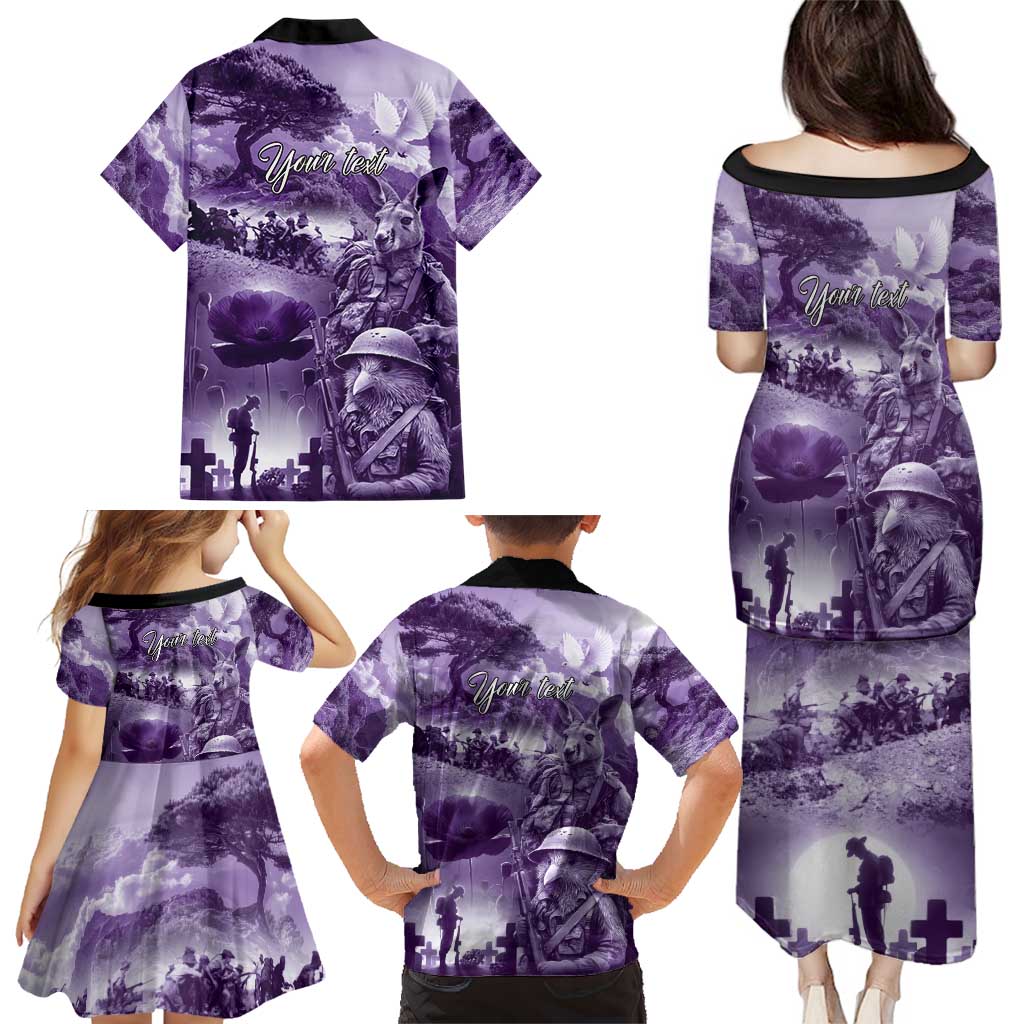 Purple ANZAC Day The Battle of Lone Pine Family Matching Puletasi and Hawaiian Shirt Kiwi-Kangaroo Soldier Lest We Forget LT9 - Polynesian Pride