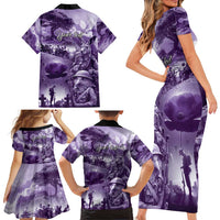 Purple ANZAC Day The Battle of Lone Pine Family Matching Short Sleeve Bodycon Dress and Hawaiian Shirt Kiwi-Kangaroo Soldier Lest We Forget LT9 - Polynesian Pride