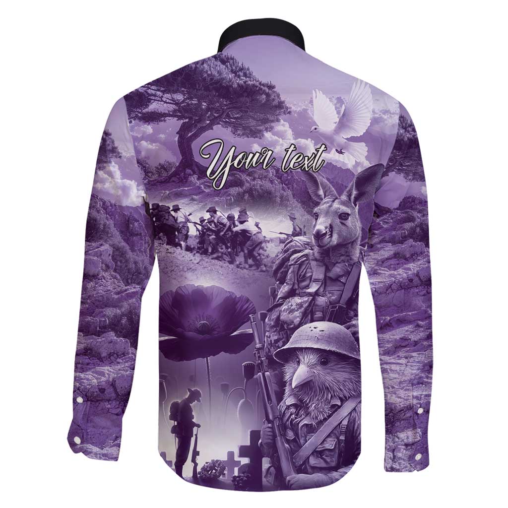 Purple ANZAC Day The Battle of Lone Pine Family Matching Short Sleeve Bodycon Dress and Hawaiian Shirt Kiwi-Kangaroo Soldier Lest We Forget LT9 - Polynesian Pride