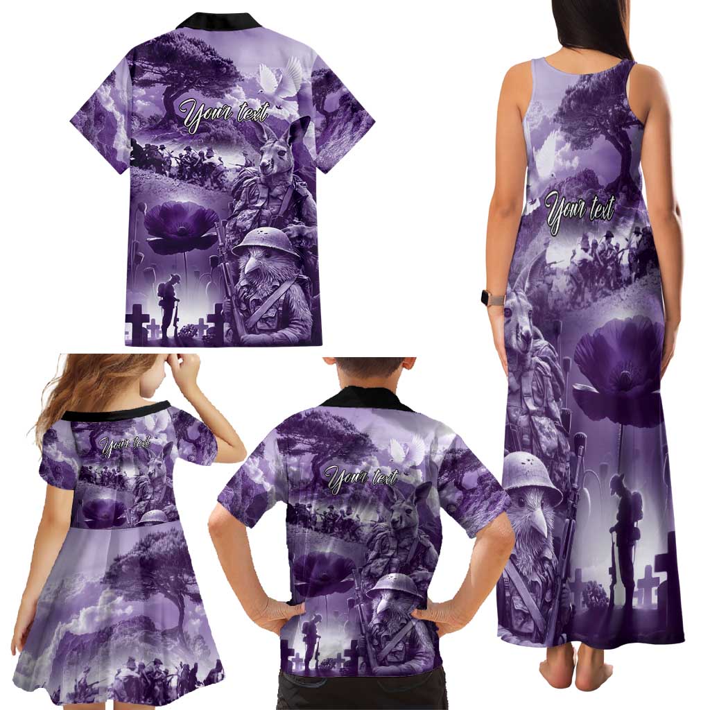 Purple ANZAC Day The Battle of Lone Pine Family Matching Tank Maxi Dress and Hawaiian Shirt Kiwi-Kangaroo Soldier Lest We Forget LT9 - Polynesian Pride
